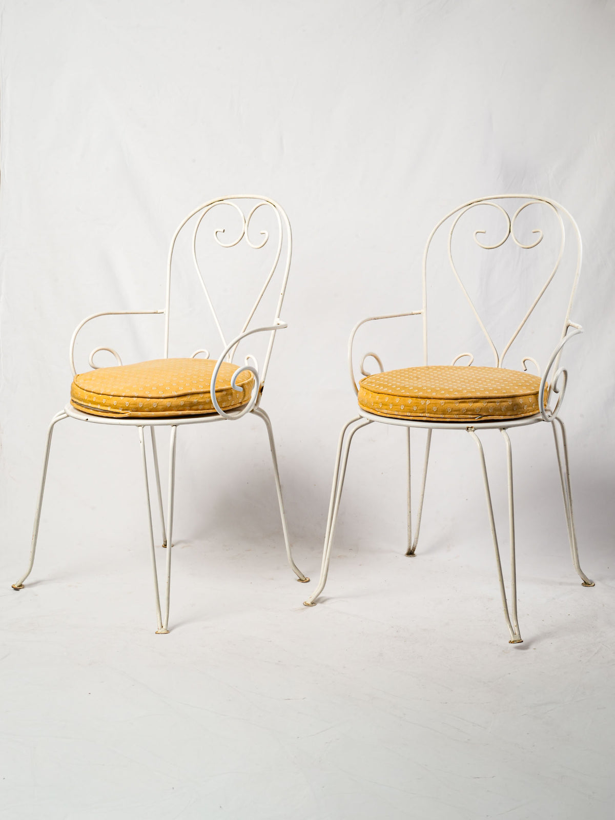 Set of 12 Wrought Iron Garden Armchairs w/ Ocher Cushions