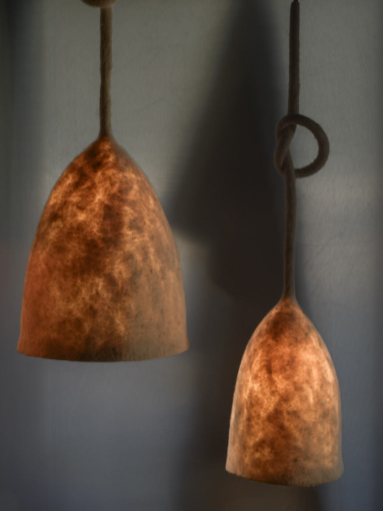 Small modern French pendant light in Chantilly cream-colored felt