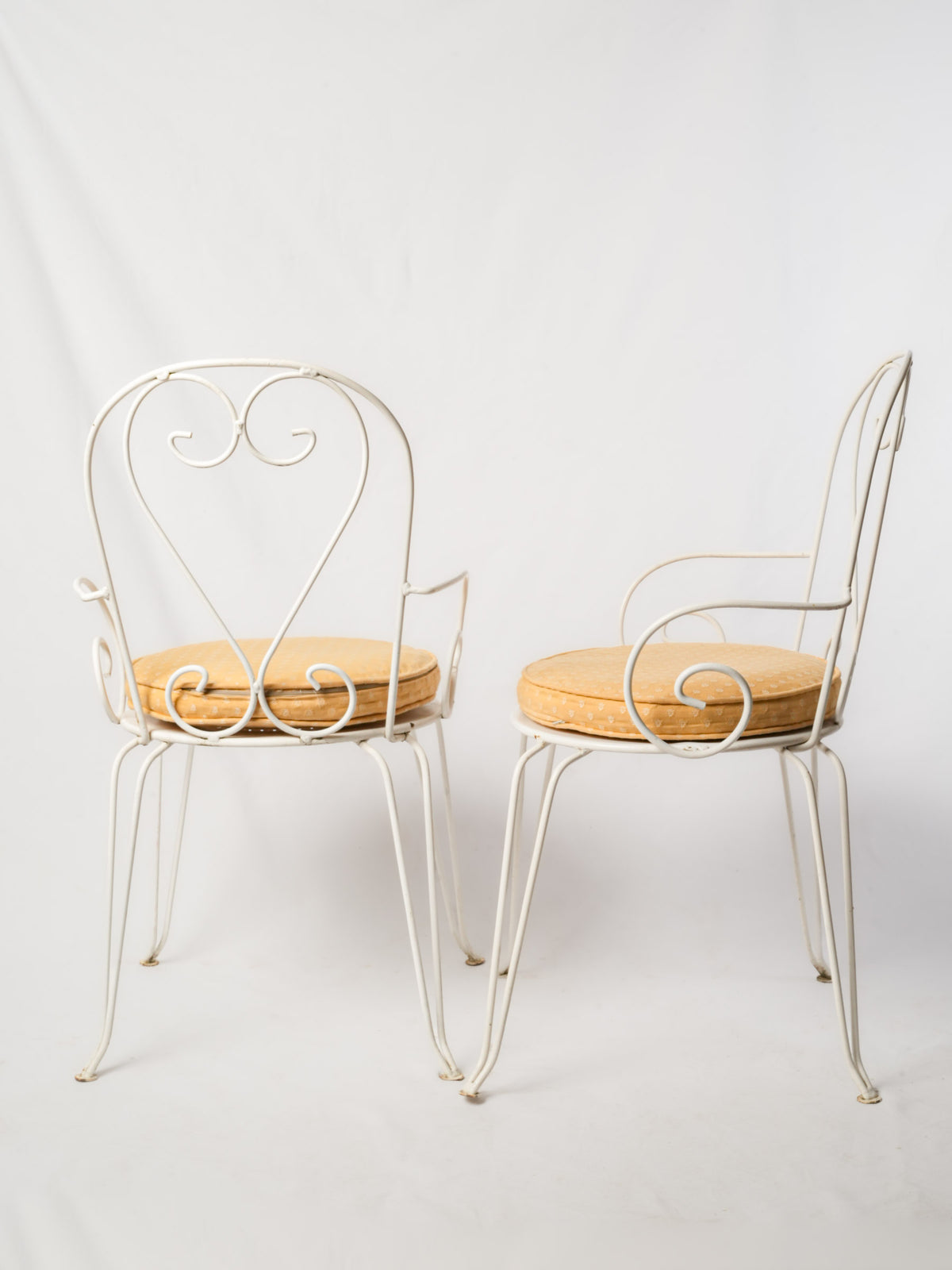 Set of 12 Wrought Iron Garden Armchairs w/ Ocher Cushions