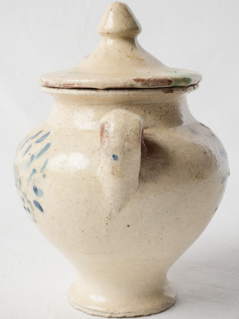 Charming Mid-20th Century Lidded Pot W/ Blue Floral Décor - 8¾"