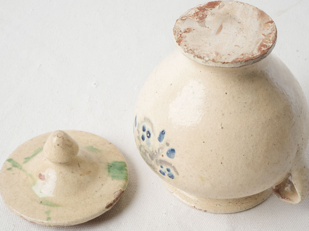 Charming Mid-20th Century Lidded Pot W/ Blue Floral Décor - 8¾"