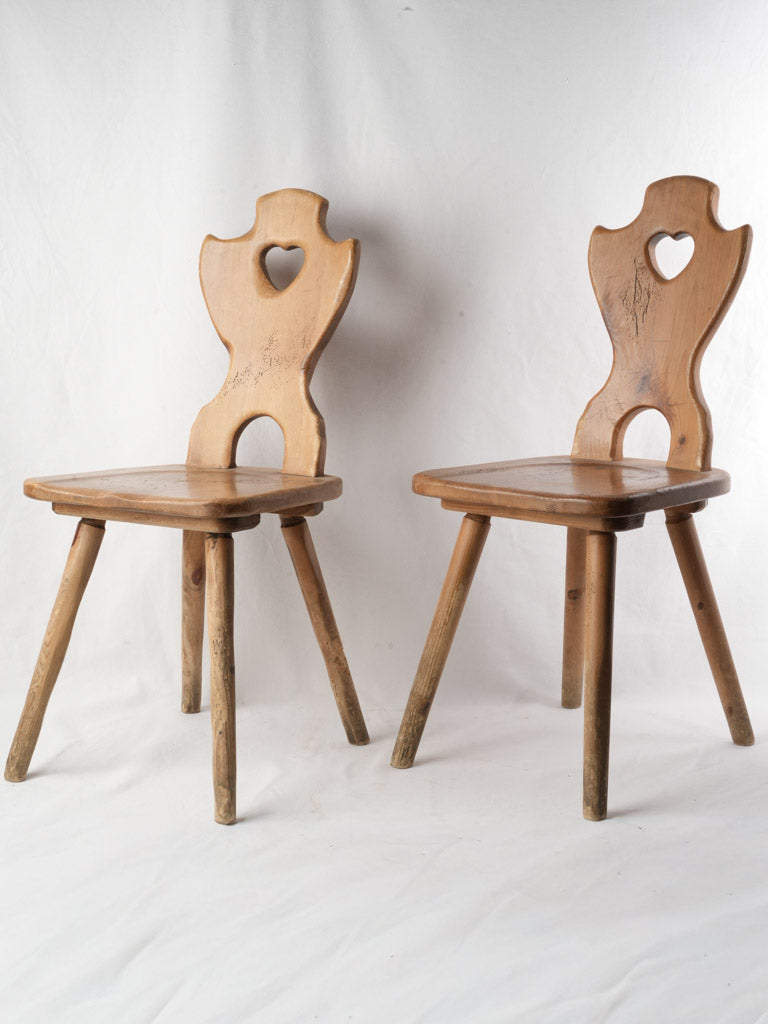 Set of Six Alpine Fir Board-Back Chairs with Heart Cutouts