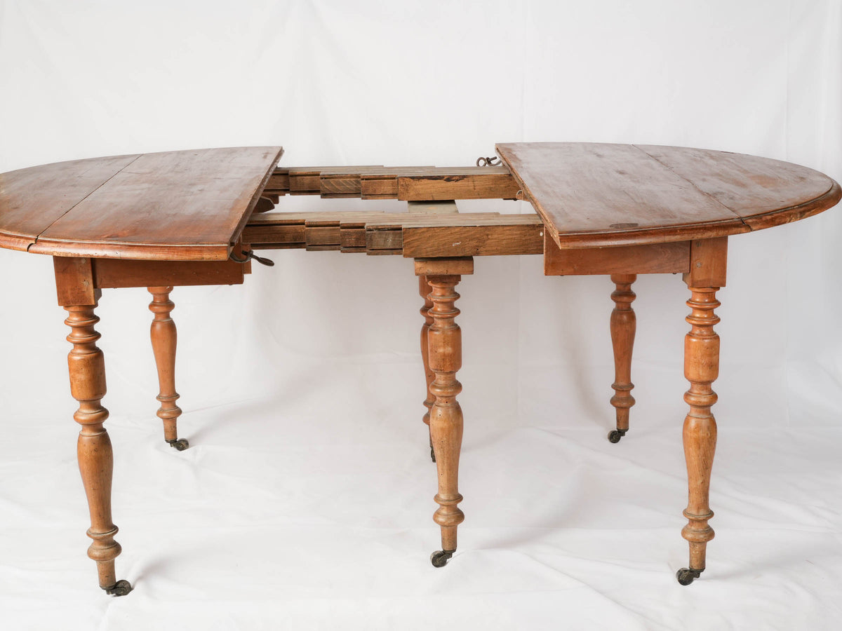 Antique French Walnut Dining Table with Extensions and Turned Legs