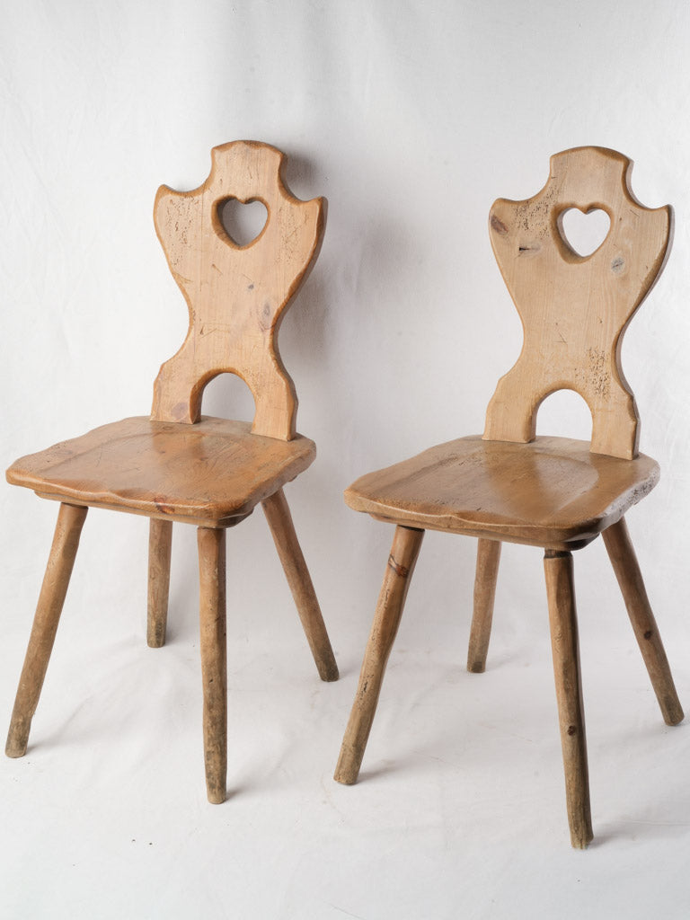 Set of Six Alpine Fir Board-Back Chairs with Heart Cutouts