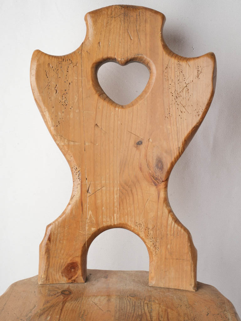 Set of Six Alpine Fir Board-Back Chairs with Heart Cutouts