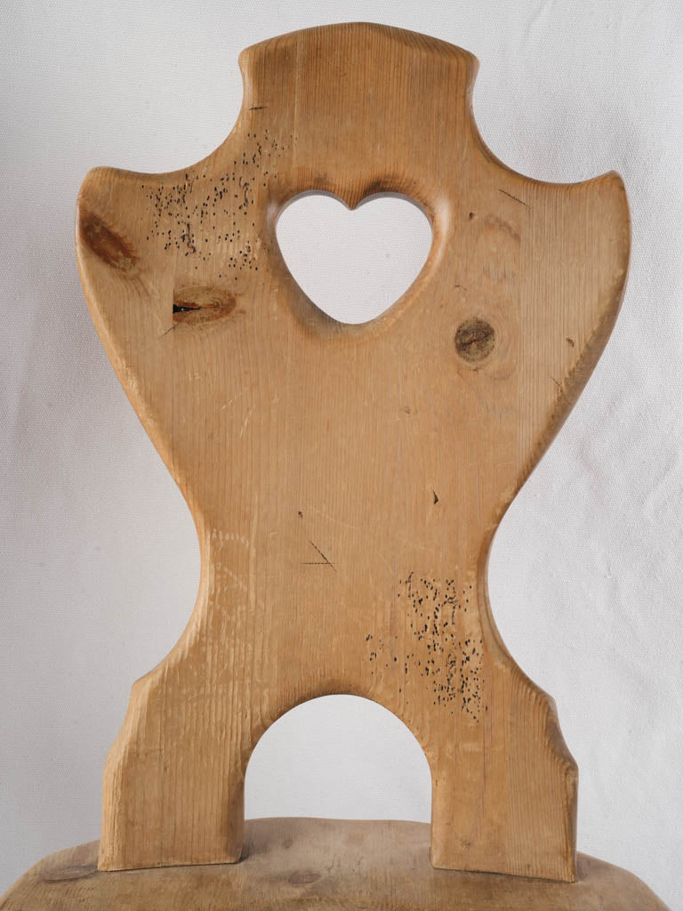 Set of Six Alpine Fir Board-Back Chairs with Heart Cutouts