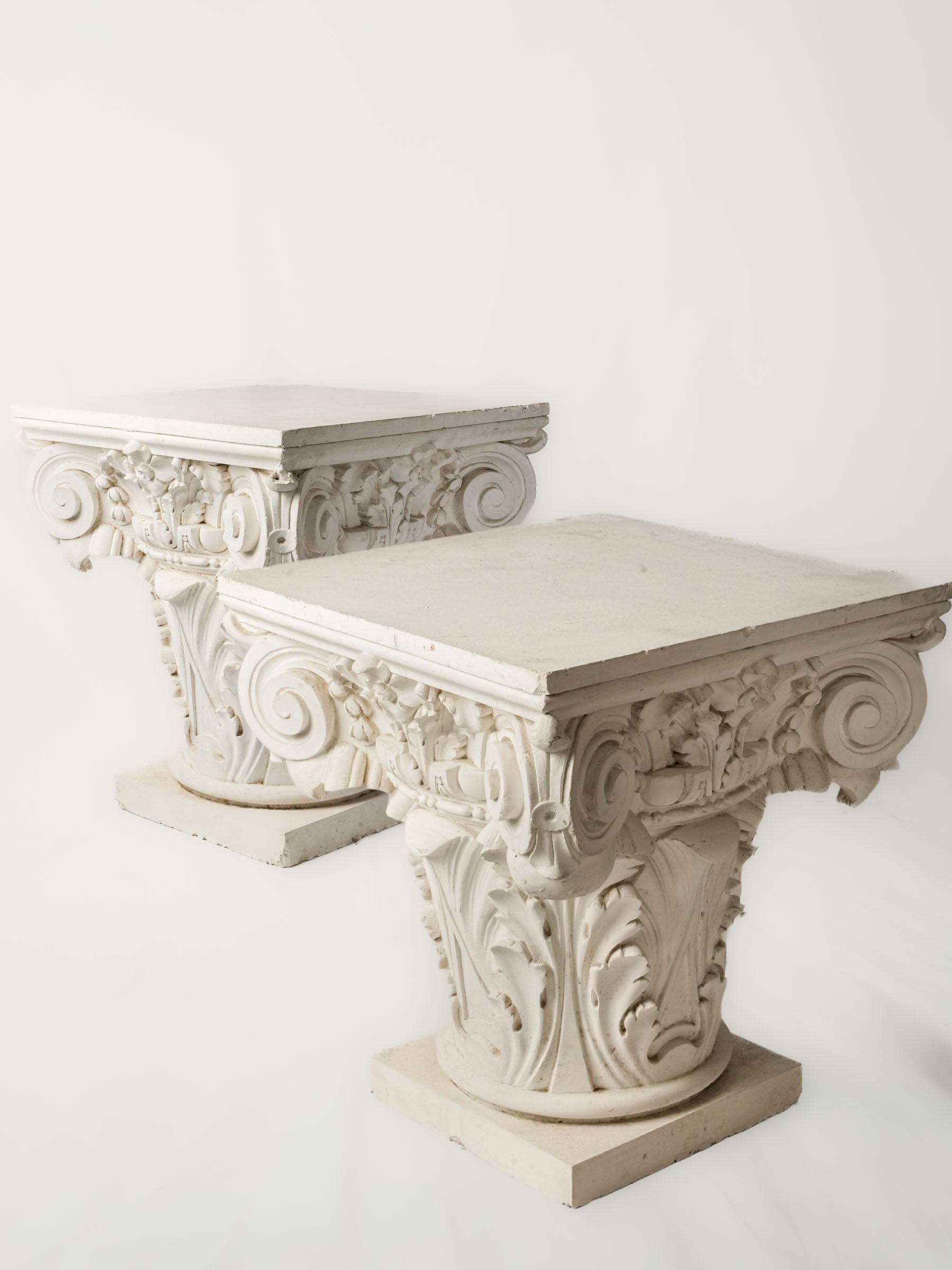 Dramatic Pair of Painted Plaster Corinthian Capital Consoles - 27½" x 25¼"