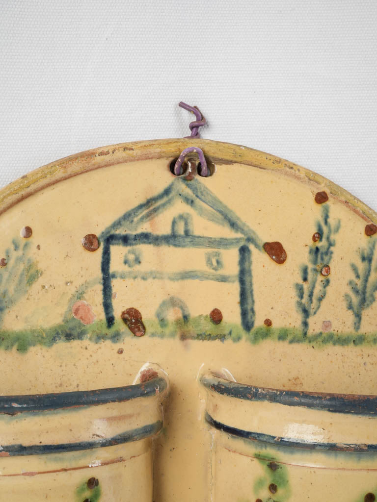 Hand-painted rustic ceramic utensil holder