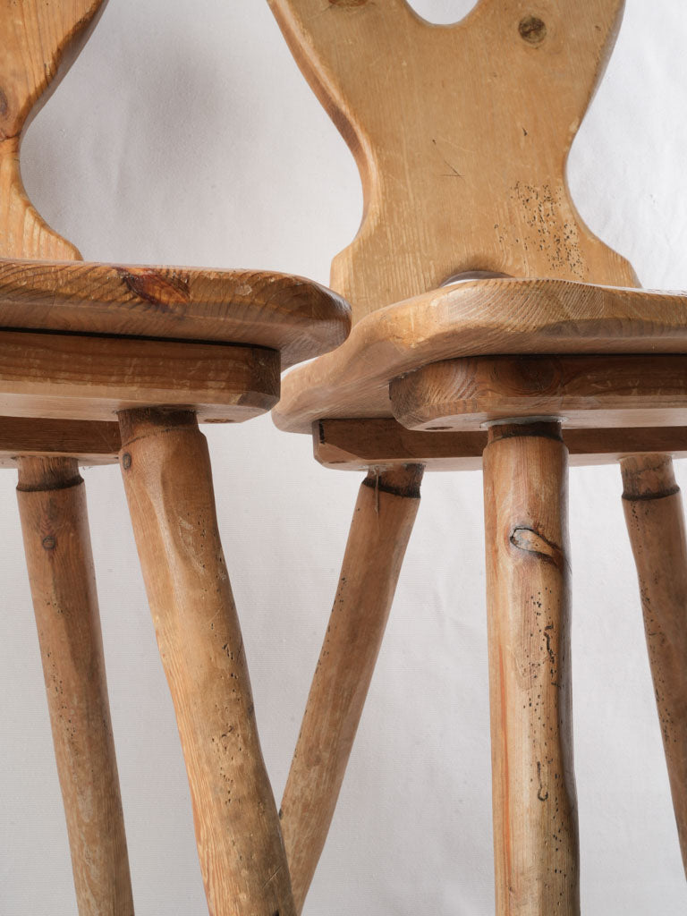 Set of Six Alpine Fir Board-Back Chairs with Heart Cutouts
