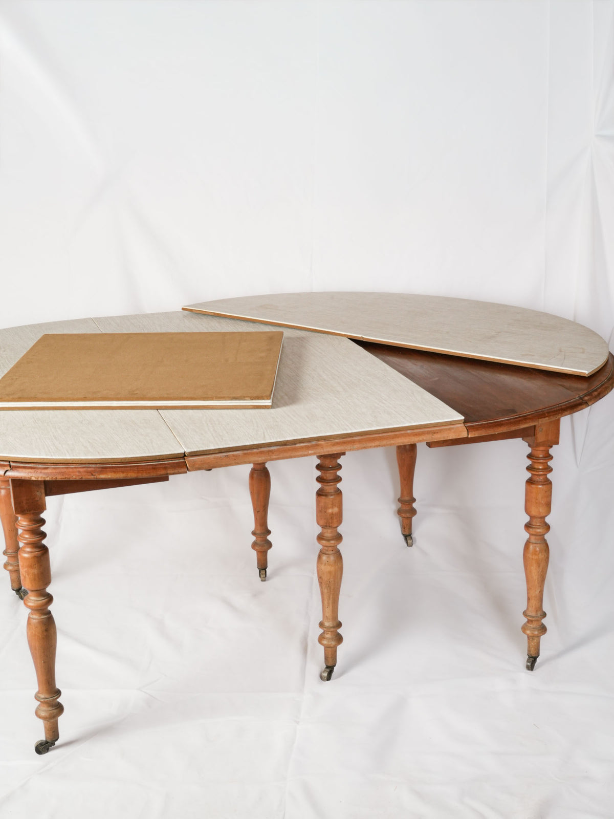 Antique French Walnut Dining Table with Extensions and Turned Legs