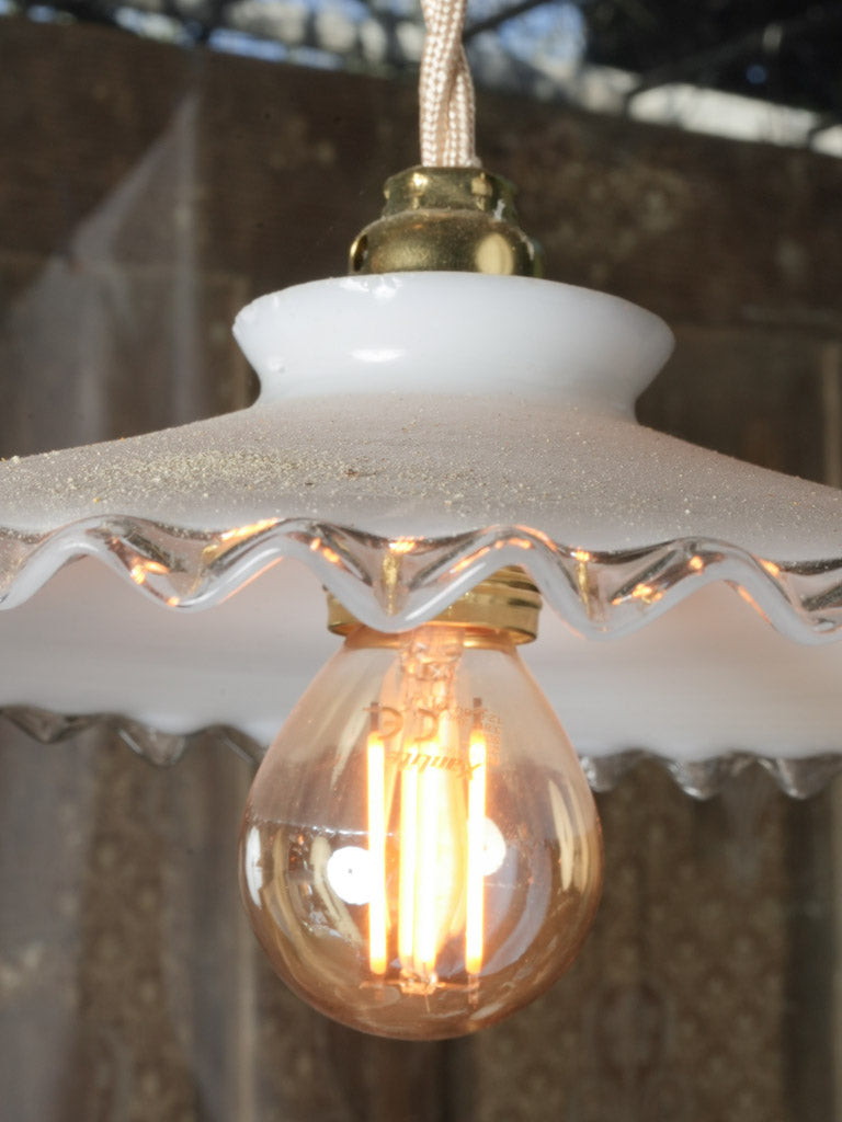 Antique ruffled clear edge hanging light