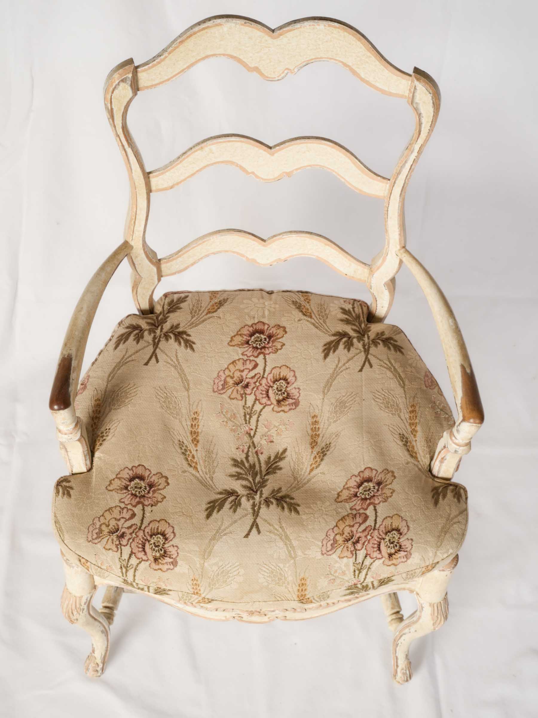Painted Provençal Ladderback Armchair With Rush Seat and Floral Cushion