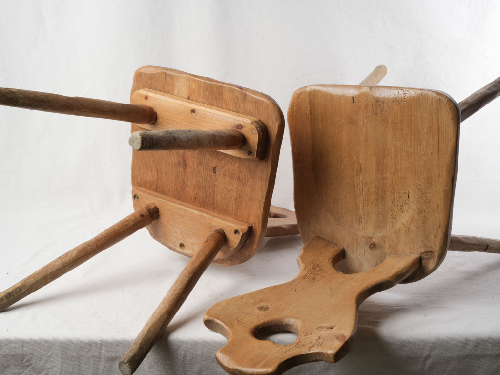 Set of Six Alpine Fir Board-Back Chairs with Heart Cutouts