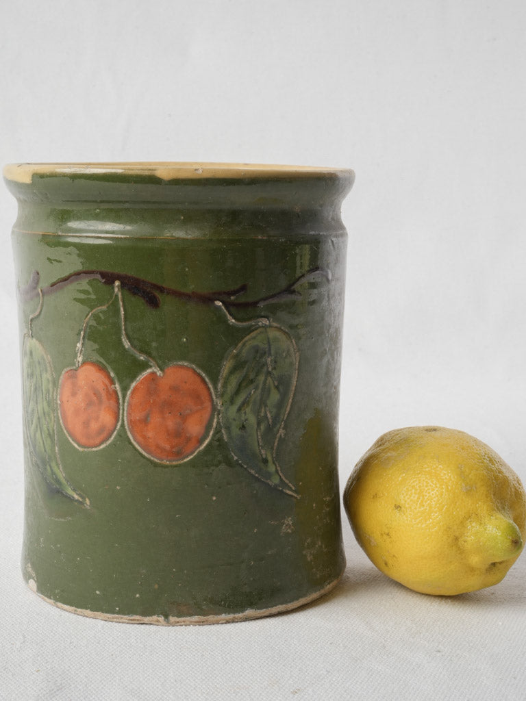 Antique Ceramic Pot W/ Hand-Painted Cherries from Savoy - 6¾"