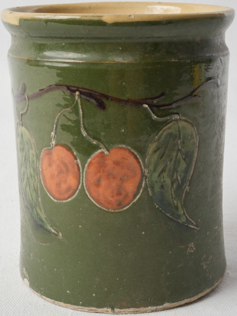 Antique Ceramic Pot W/ Hand-Painted Cherries from Savoy - 6¾"