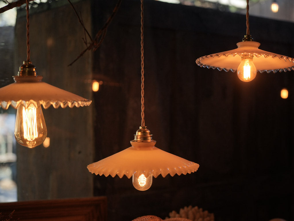 Beige twisted cable opaline ceiling light