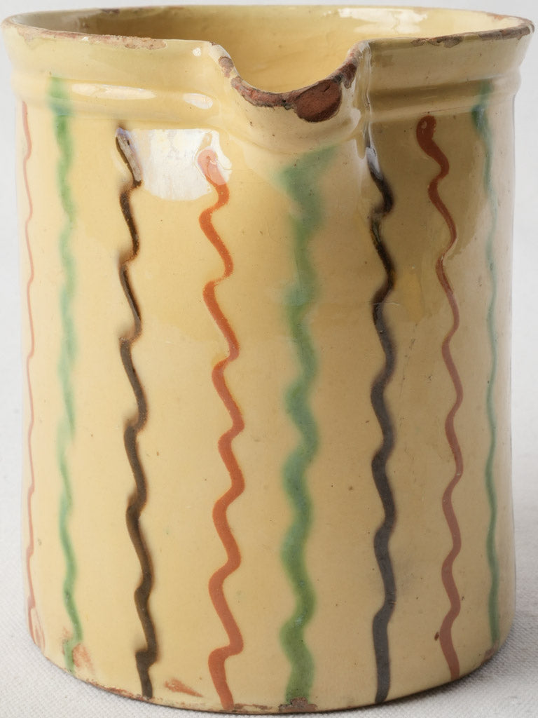 Striking Antique French Yellow Pitcher W/ Zigzag Patterns - 6¾"