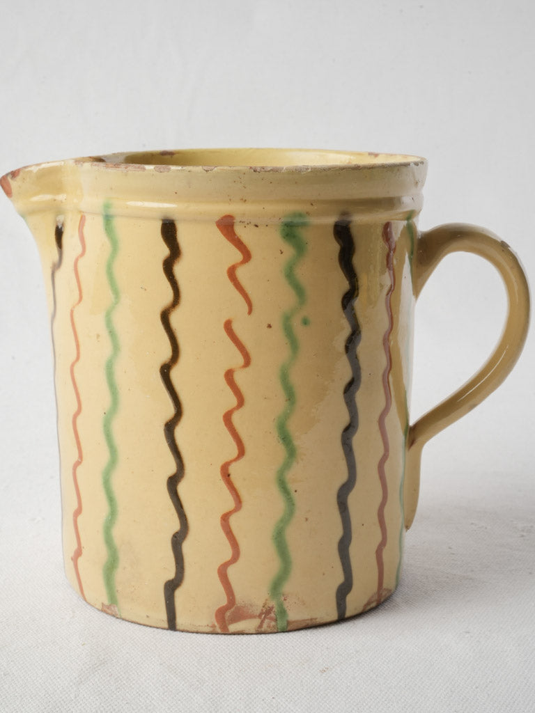 Striking Antique French Yellow Pitcher W/ Zigzag Patterns - 6¾"