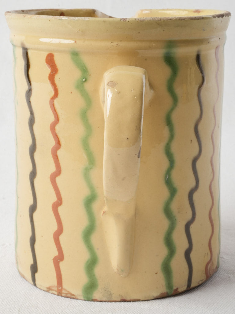 Striking Antique French Yellow Pitcher W/ Zigzag Patterns - 6¾"