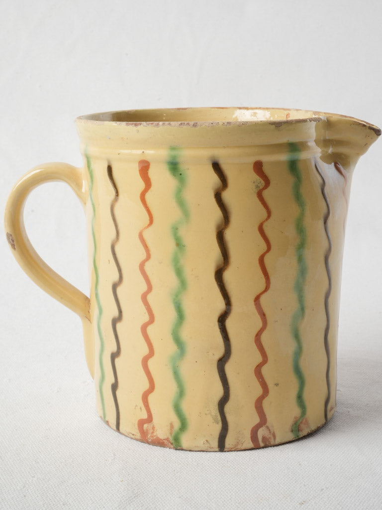 Striking Antique French Yellow Pitcher W/ Zigzag Patterns - 6¾"