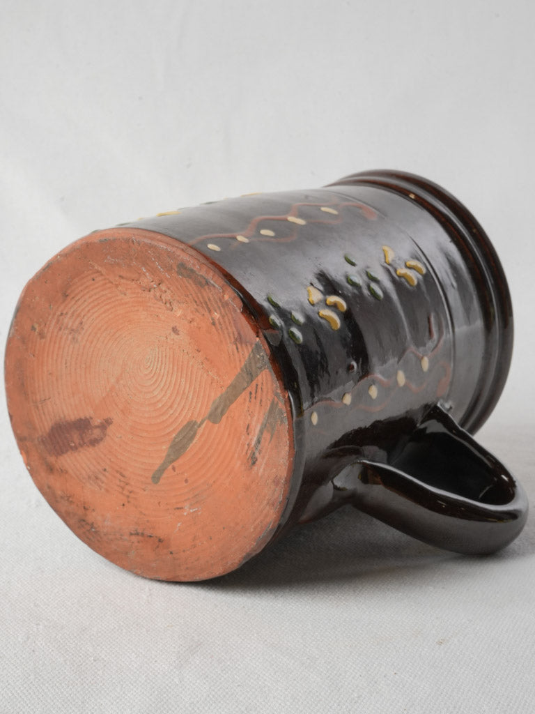 Antique Savoyard Pitcher w/ Chocolate-Colored Glaze and Hand-Painted Decoration - 6¾"