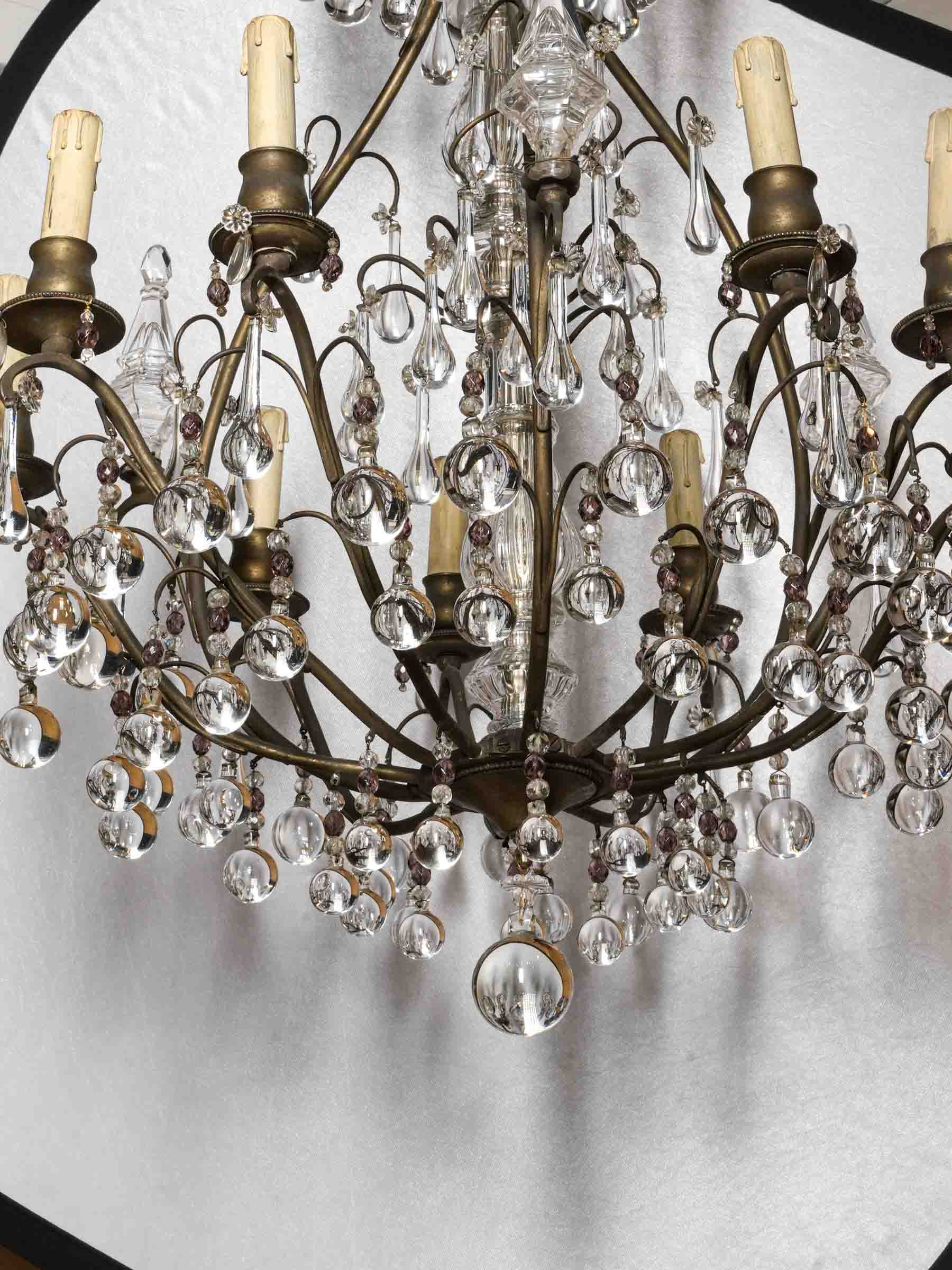 Striking Belle Époque Cage Chandelier w/ 9 Lights and Teardrop Pendants - 37¾" x 25½"