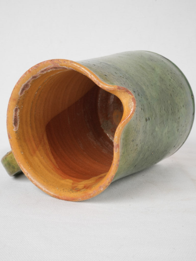 Unique French pastoral green pottery jug