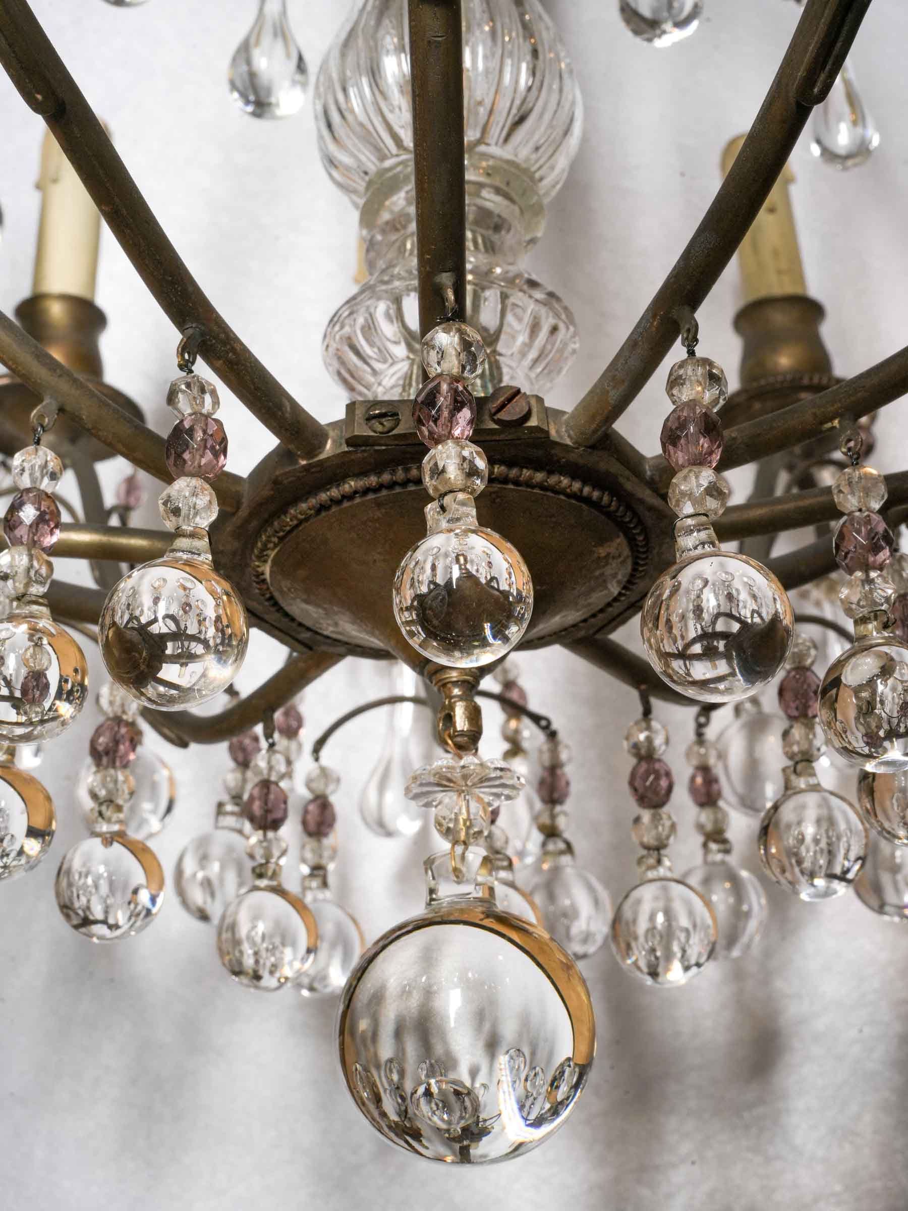 Striking Belle Époque Cage Chandelier w/ 9 Lights and Teardrop Pendants - 37¾" x 25½"