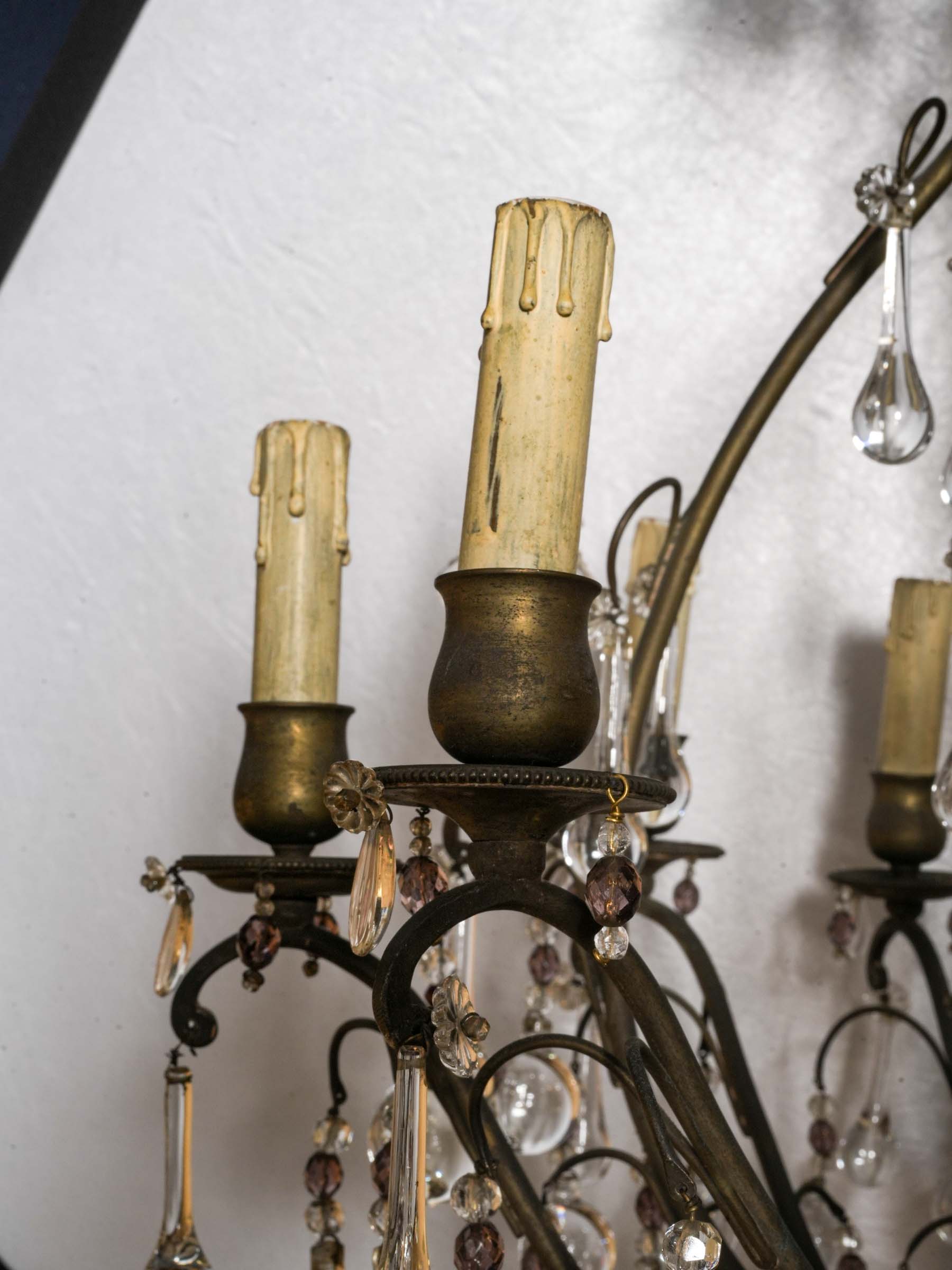 Striking Belle Époque Cage Chandelier w/ 9 Lights and Teardrop Pendants - 37¾" x 25½"