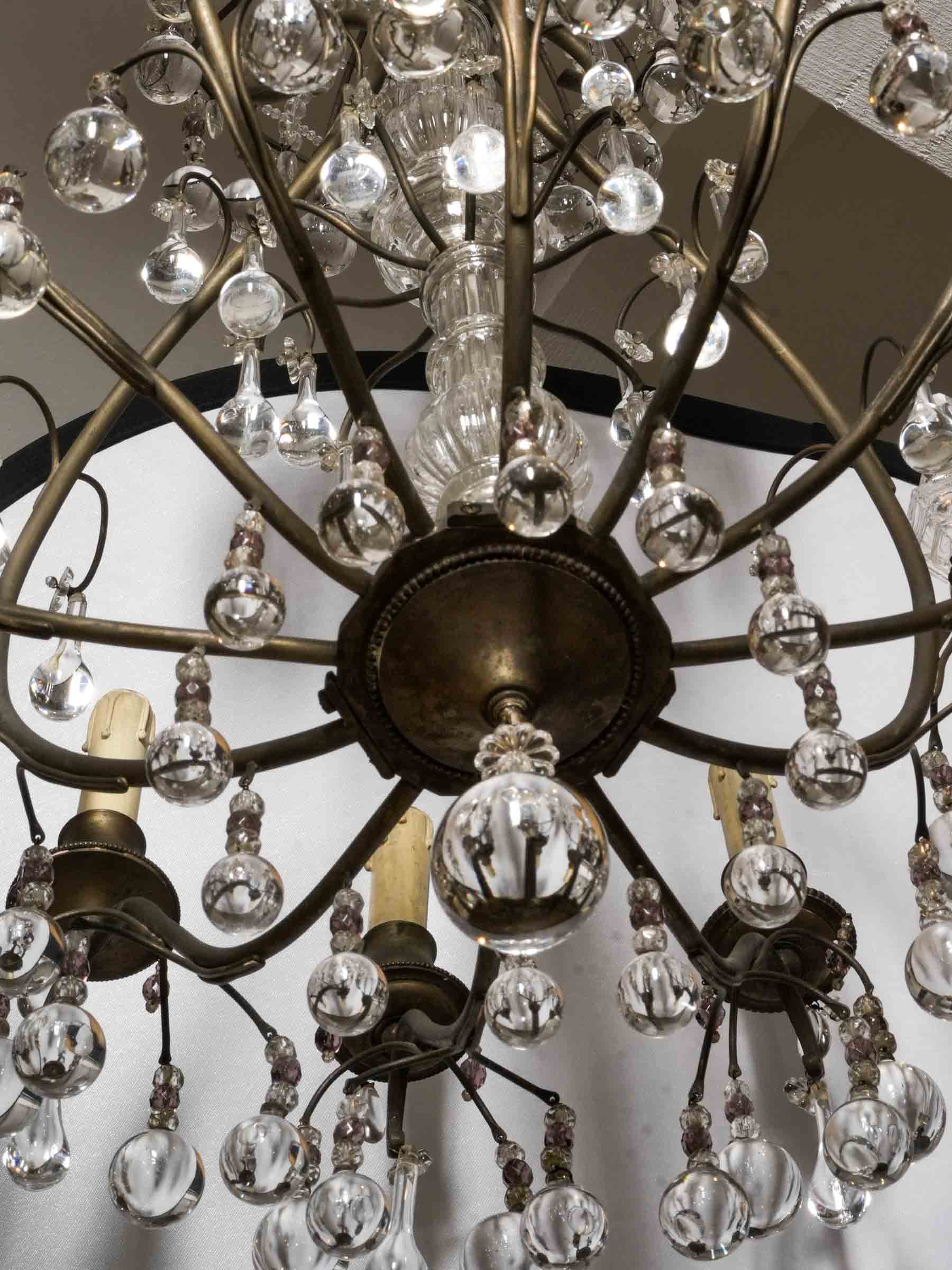 Striking Belle Époque Cage Chandelier w/ 9 Lights and Teardrop Pendants - 37¾" x 25½"