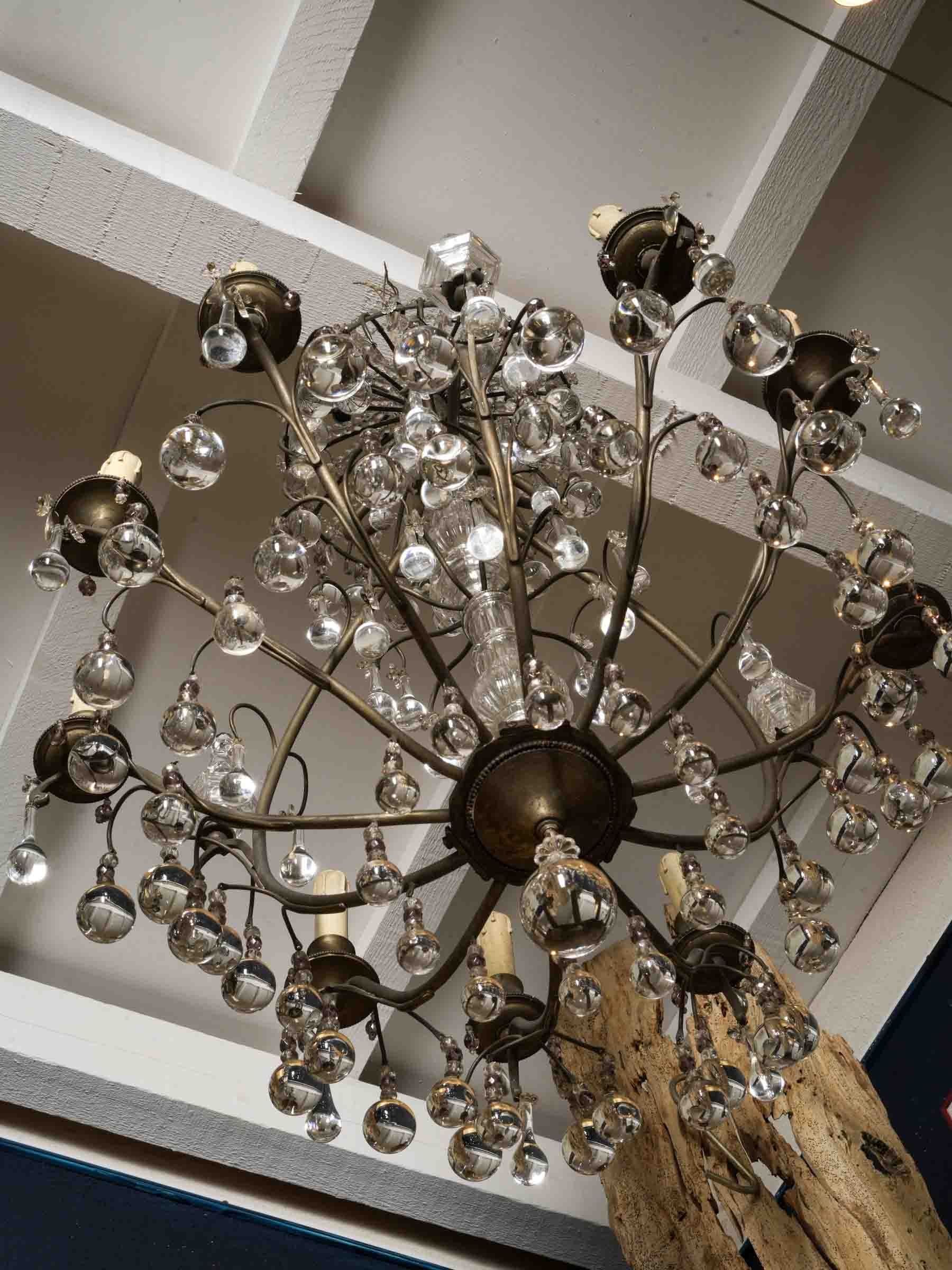 Striking Belle Époque Cage Chandelier w/ 9 Lights and Teardrop Pendants - 37¾" x 25½"