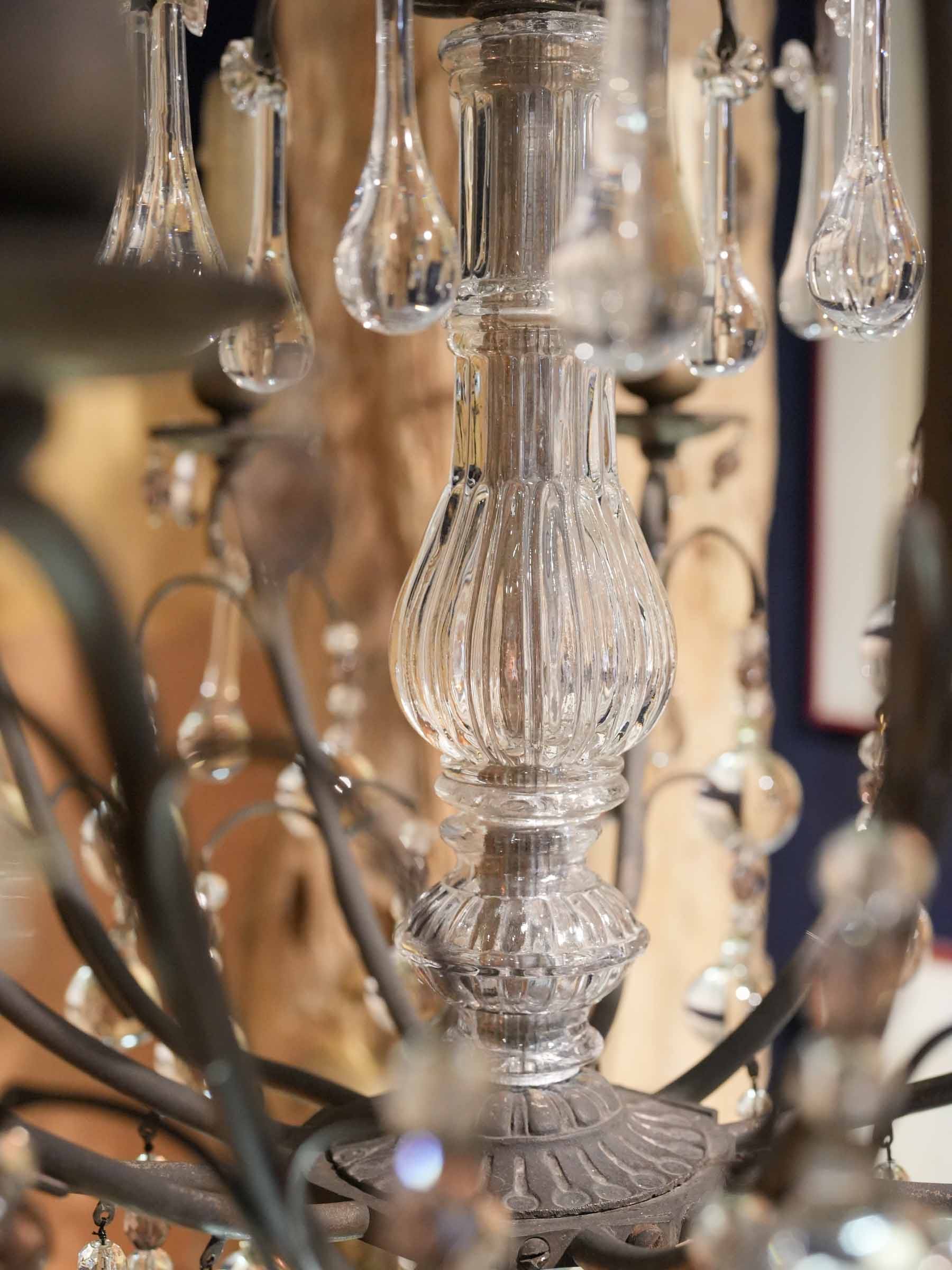 Striking Belle Époque Cage Chandelier w/ 9 Lights and Teardrop Pendants - 37¾" x 25½"