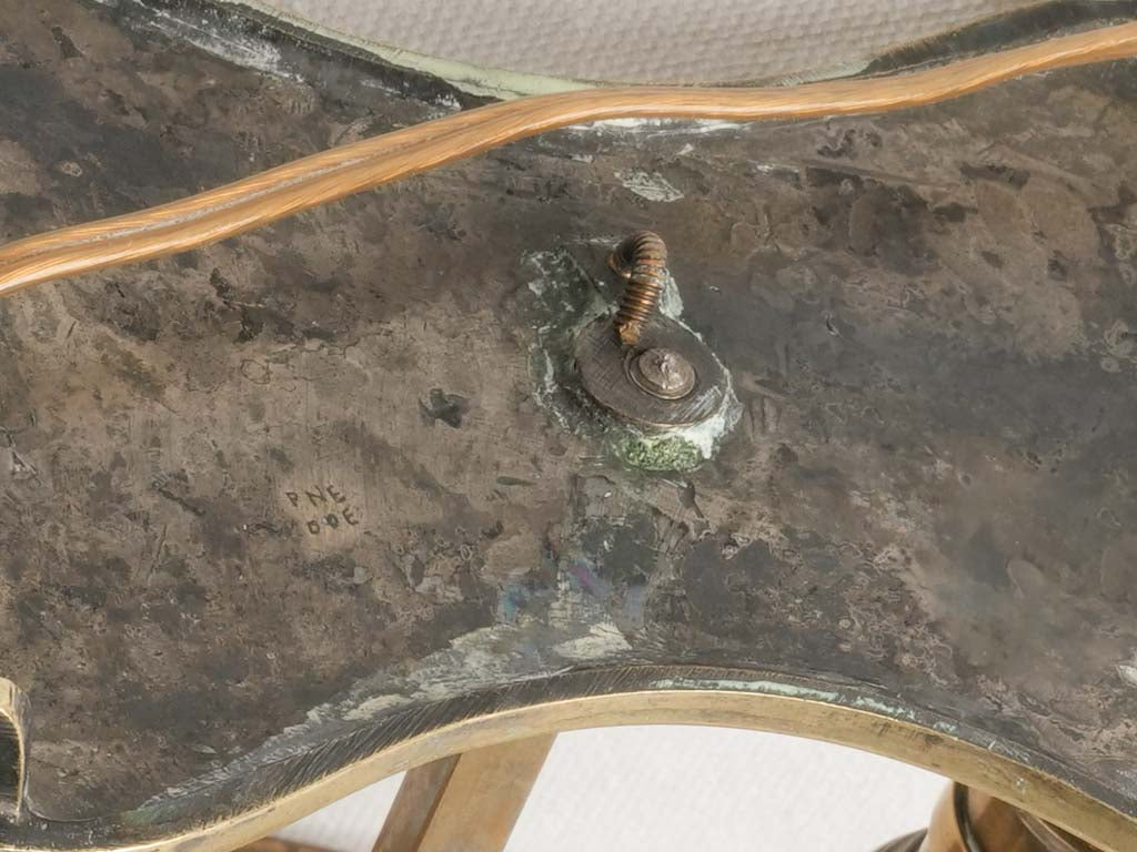 Petite 19th-Century French Bouillotte-Style Brass Lamp w/ Painted Tole Shade - 16½"