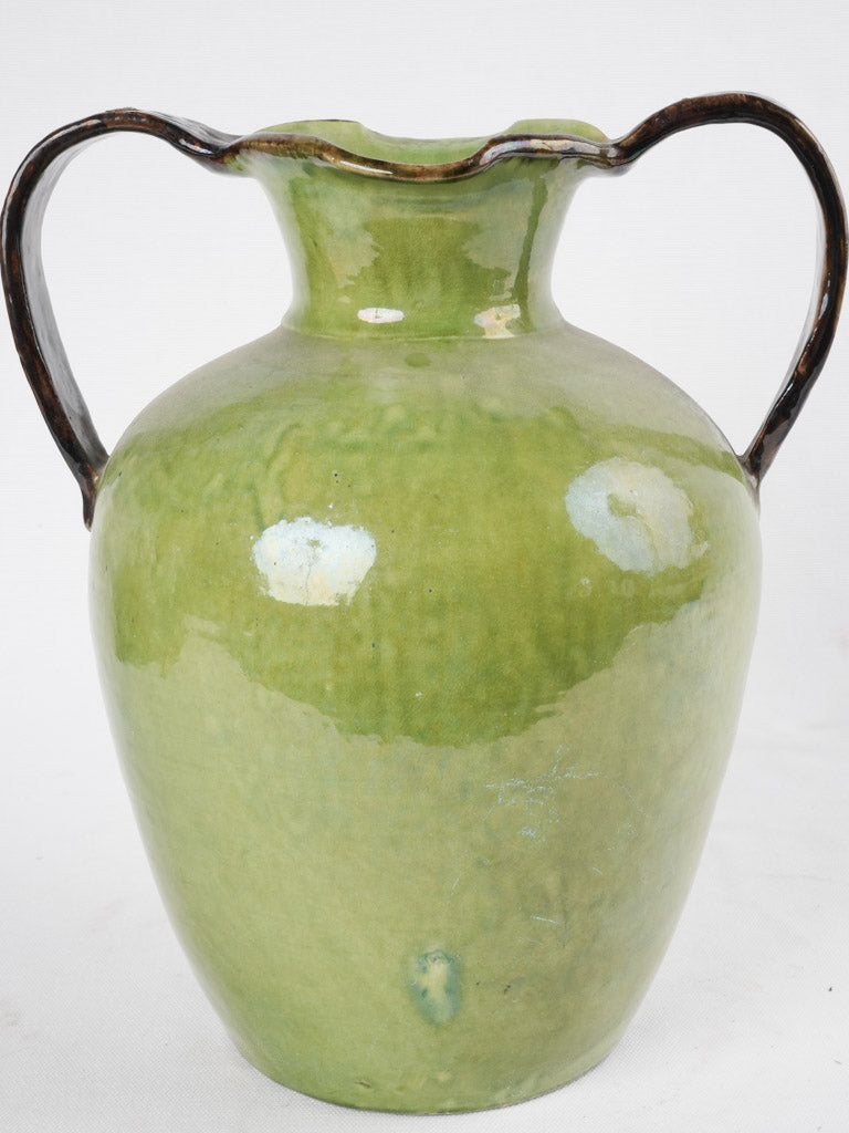 French green Dieulefit vase w/ 2 handles - Large 13½"