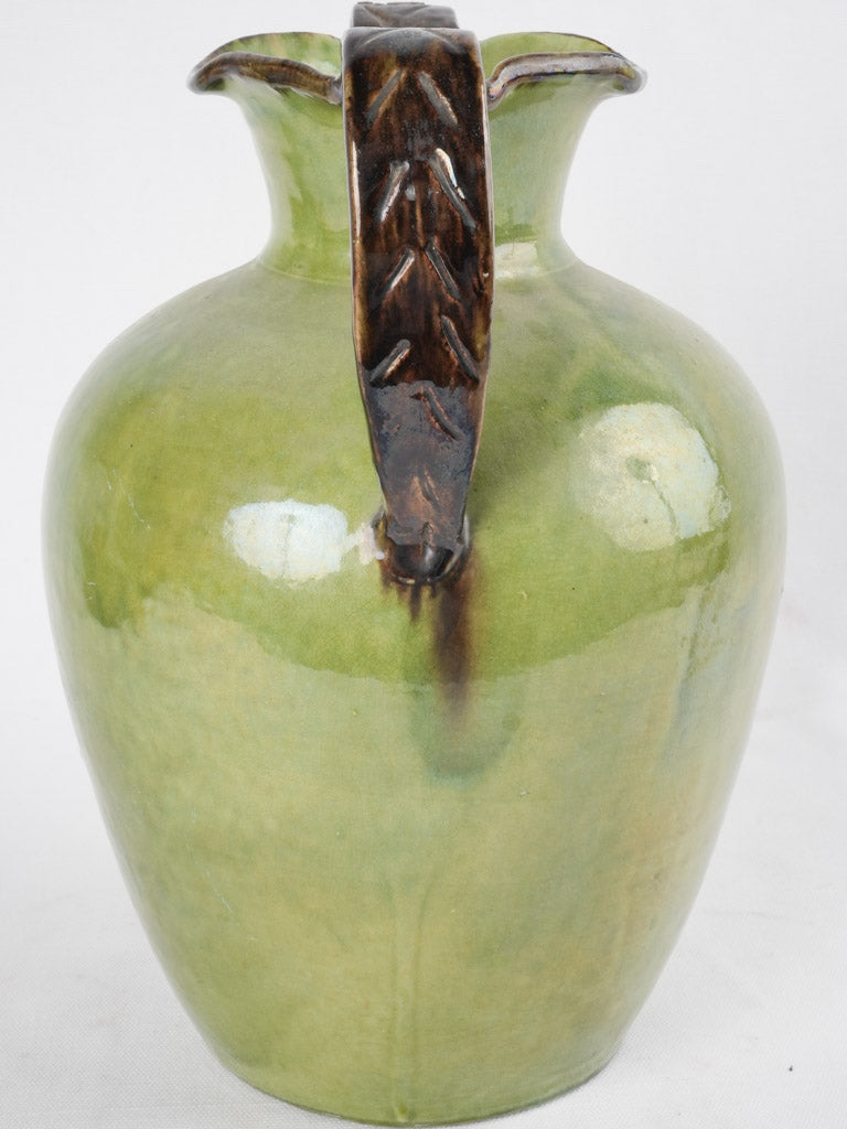 French green Dieulefit vase w/ 2 handles - Large 13½"