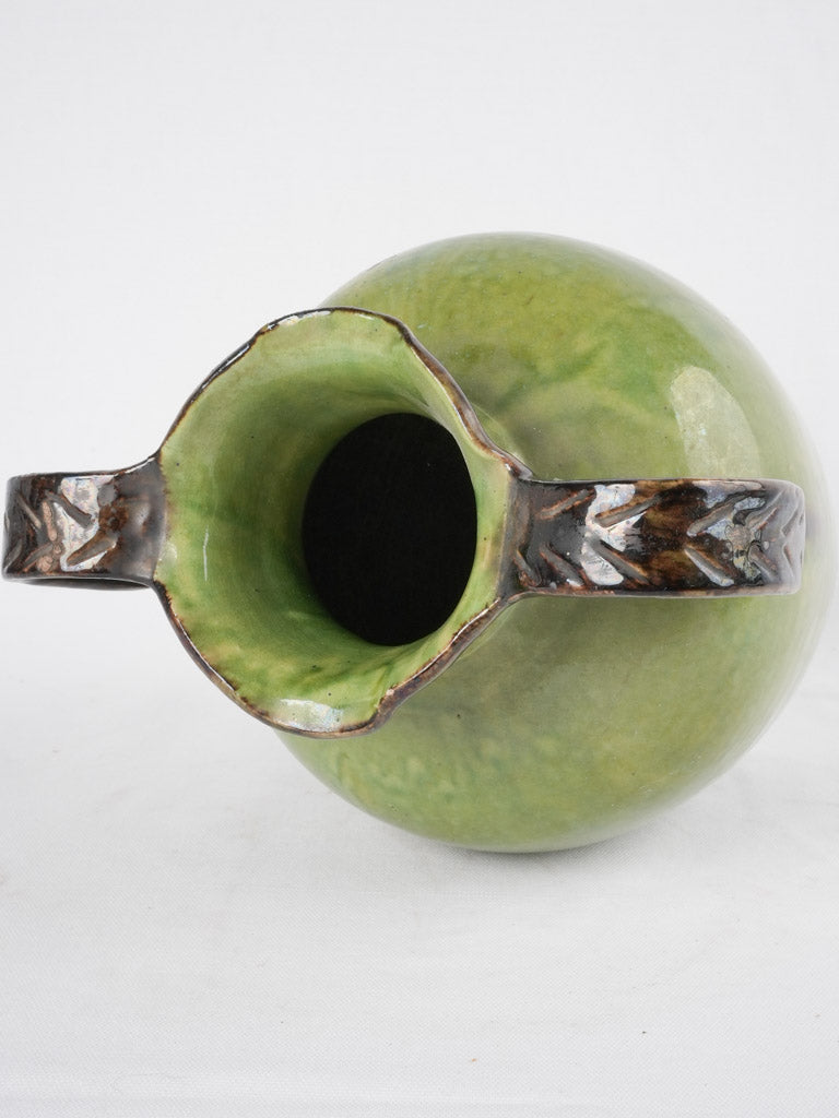 French green Dieulefit vase w/ 2 handles - Large 13½"