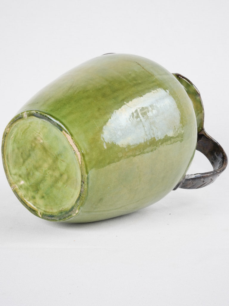 French green Dieulefit vase w/ 2 handles - Large 13½"