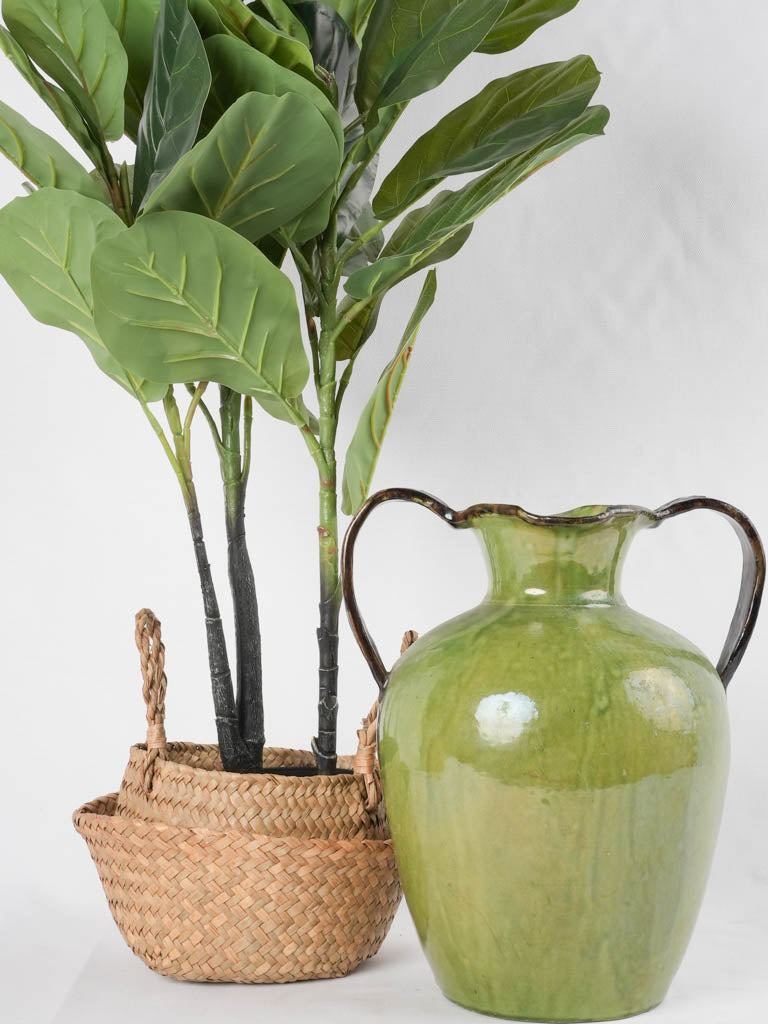 French green Dieulefit vase w/ 2 handles - Large 13½"