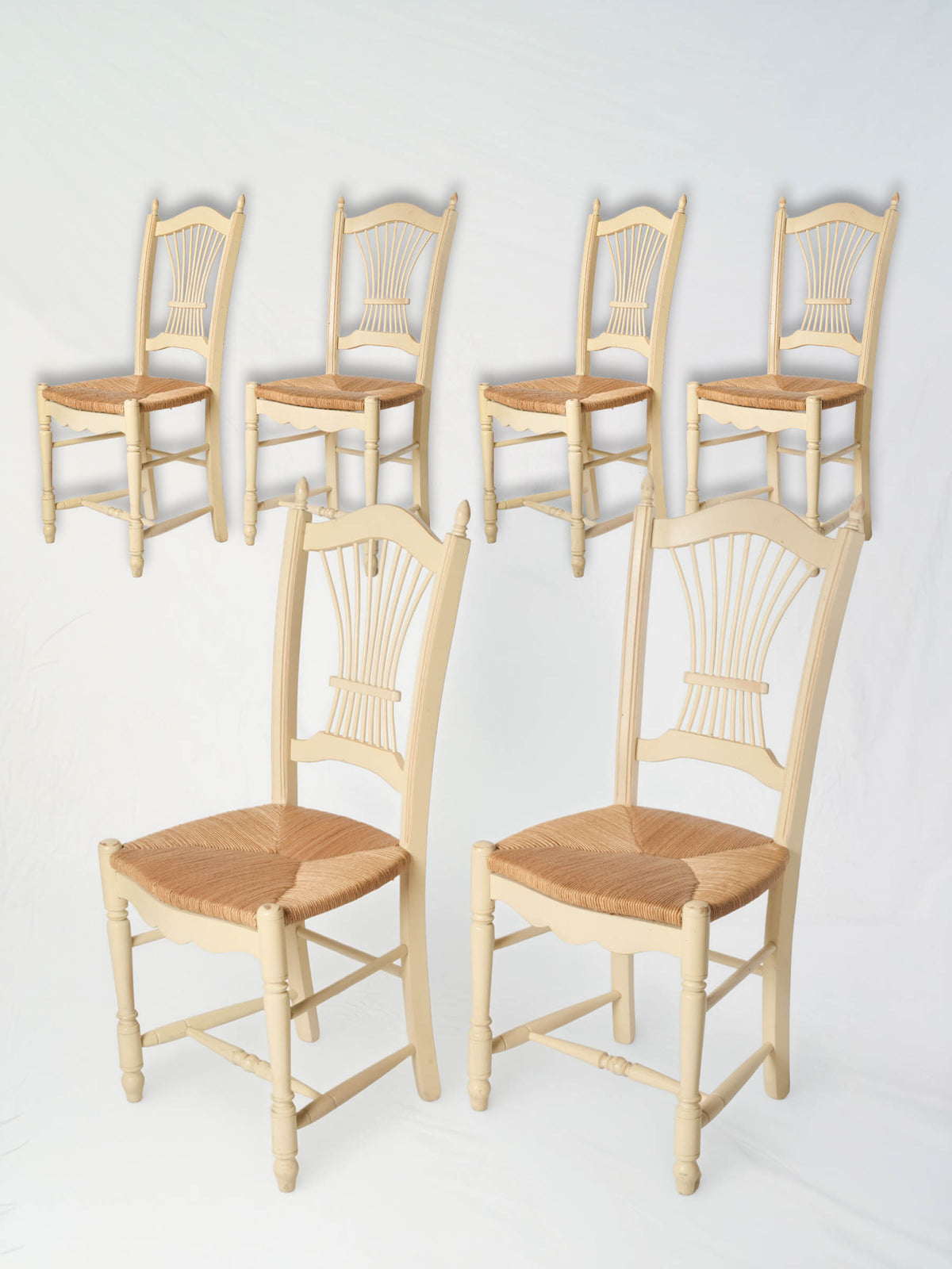 Set of 14 Provençal Painted Dining Chairs With Wheat Sheaf Backs, 1980s