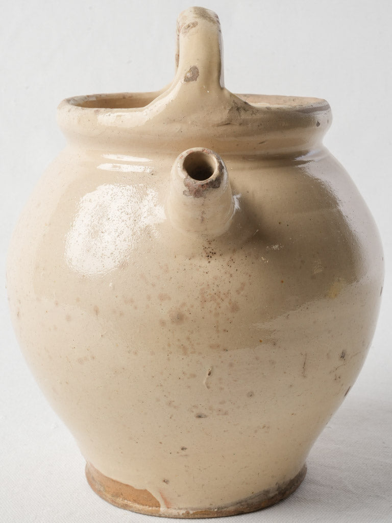 Antique Ivory-Glazed Provencal Terracotta Water Jug w/ Lid