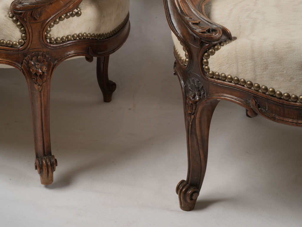 Pair of Louis XV Revival Cabriolet Armchairs Circa 1900 - 31"
