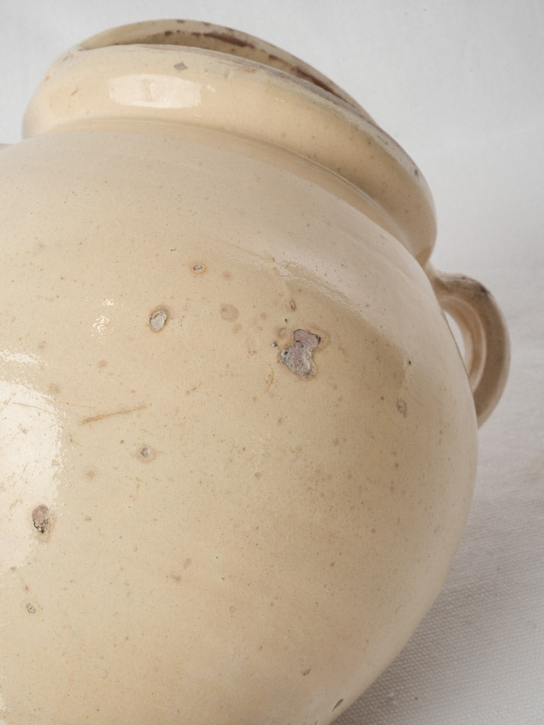 Antique Ivory-Glazed Provencal Terracotta Water Jug w/ Lid