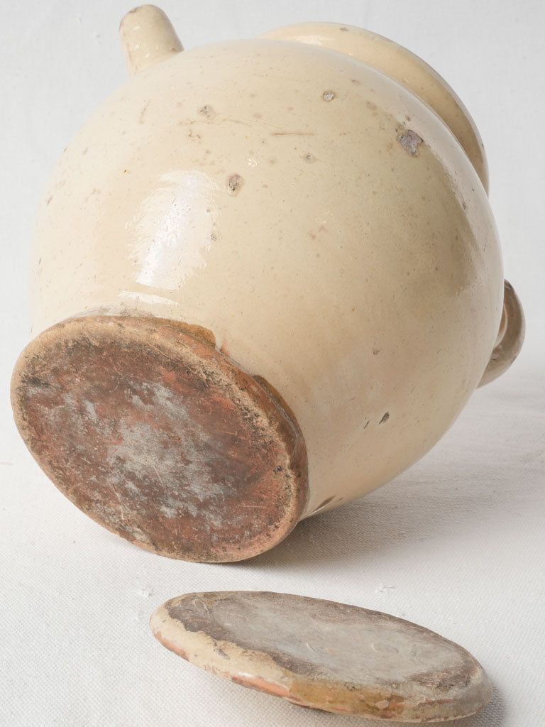 Antique Ivory-Glazed Provencal Terracotta Water Jug w/ Lid