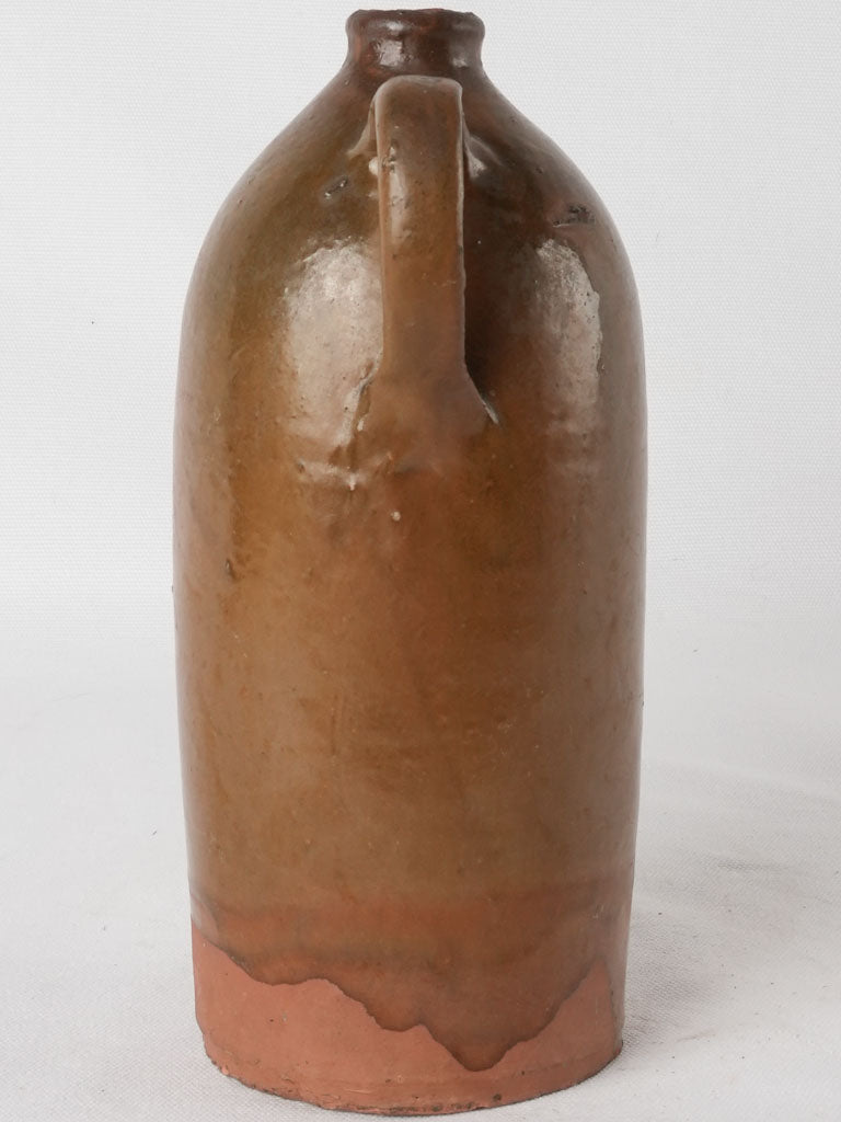 Antique terracotta bottle from Drôme - bottle brown w/ beige patterns 10¾"