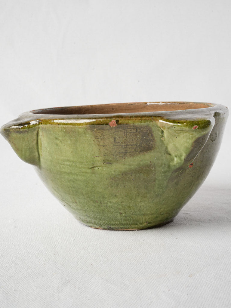 Mid-20th Century French Green Glazed Terracotta Mortar - 4"