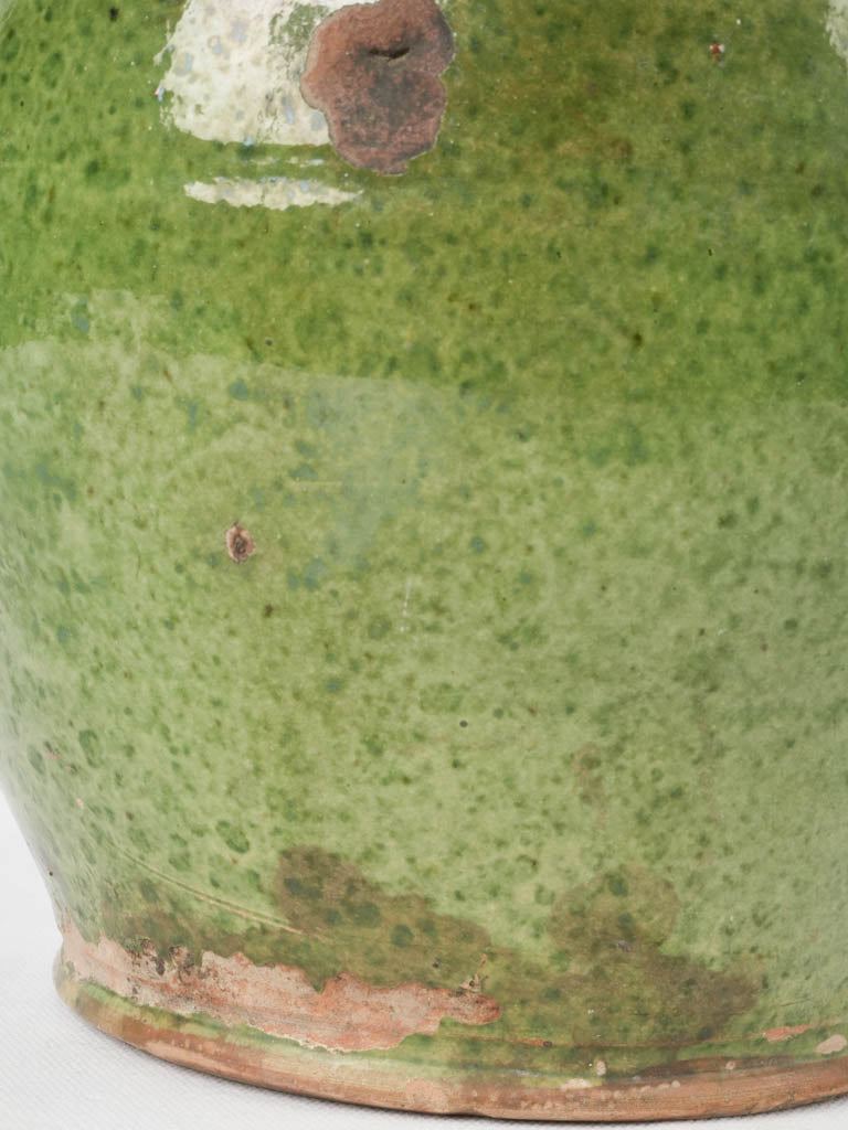 Antique French cruche - green w/ brown spout 12½"