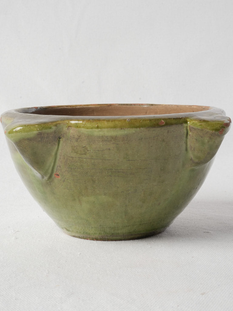 Mid-20th Century French Green Glazed Terracotta Mortar - 4"