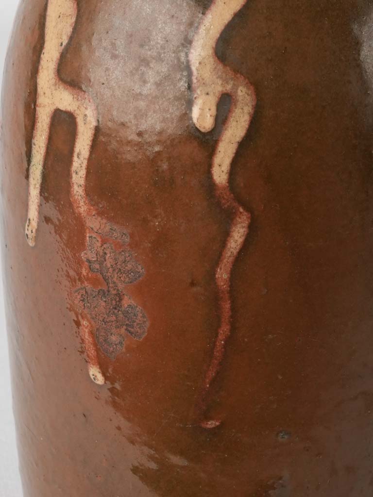 Antique terracotta bottle from Drôme - bottle brown w/ beige patterns 10¾"