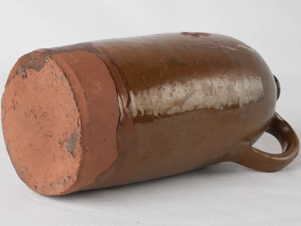 Antique terracotta bottle from Drôme - bottle brown w/ beige patterns 10¾"