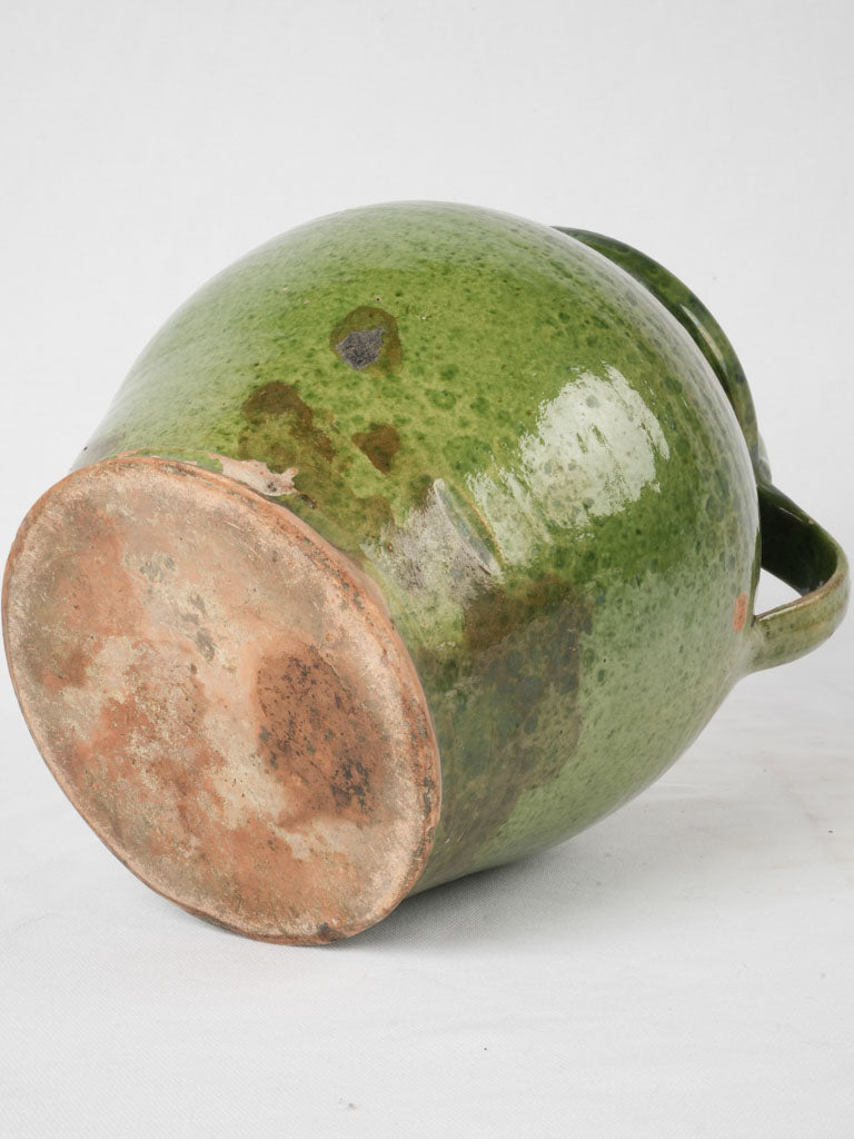 Antique French cruche - green w/ brown spout 12½"